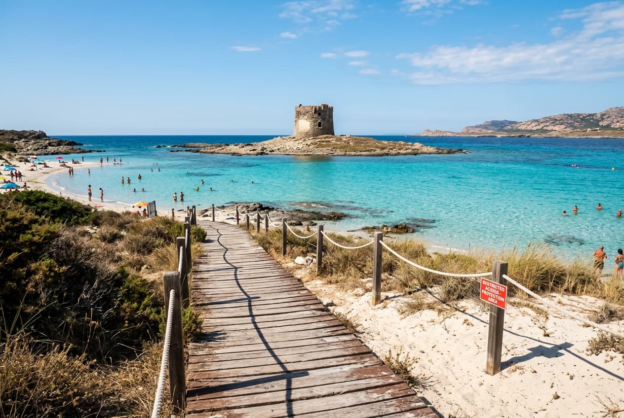 Italy beach caps at La Pelosa and Tuerredda require €3.50 entry fees
